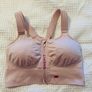 SHEFIT LUXE Pink Sports Bra with Adjustable Straps and Zipper Closure